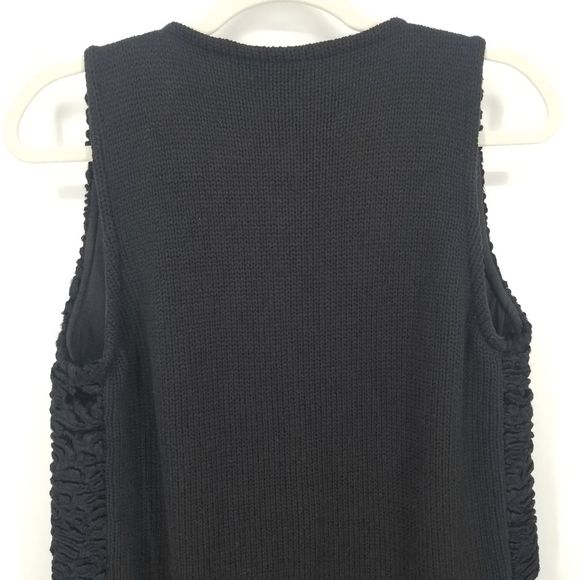 Calvin Klein Faux Fur Knit Vest S Open Front Long Length Black NEW - Picture 7 of 8